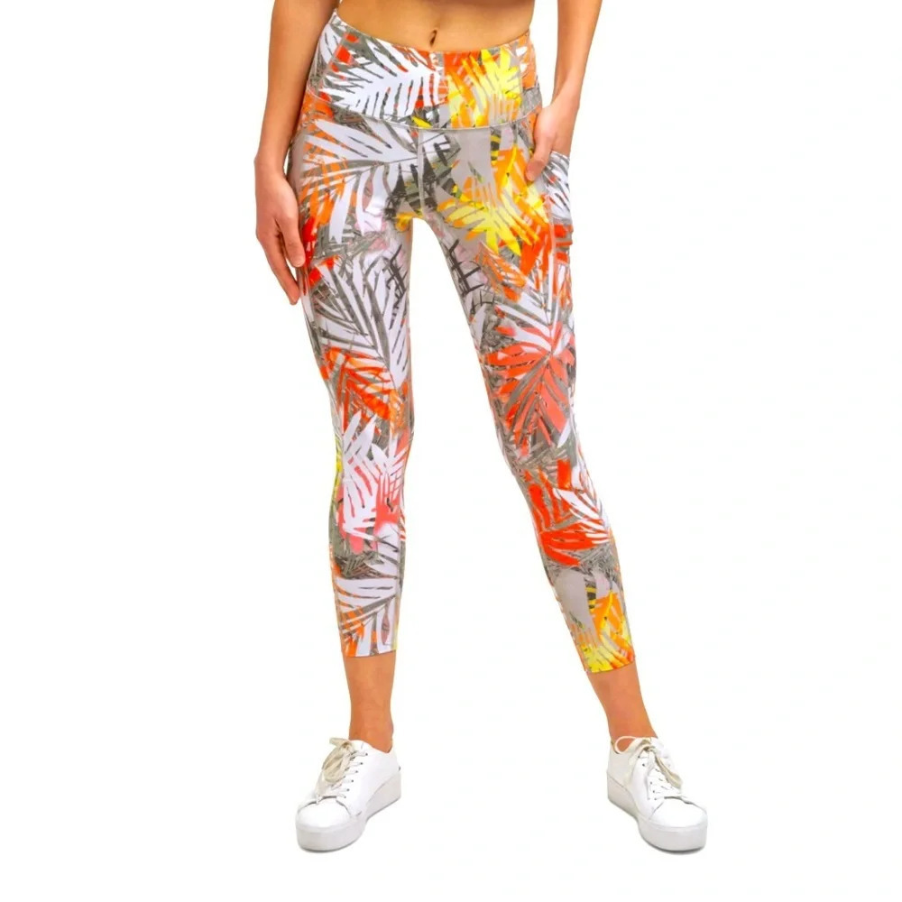 WNS Calvin Klein Performance Orange Print High Waist 7/8 Leggings Sz XS